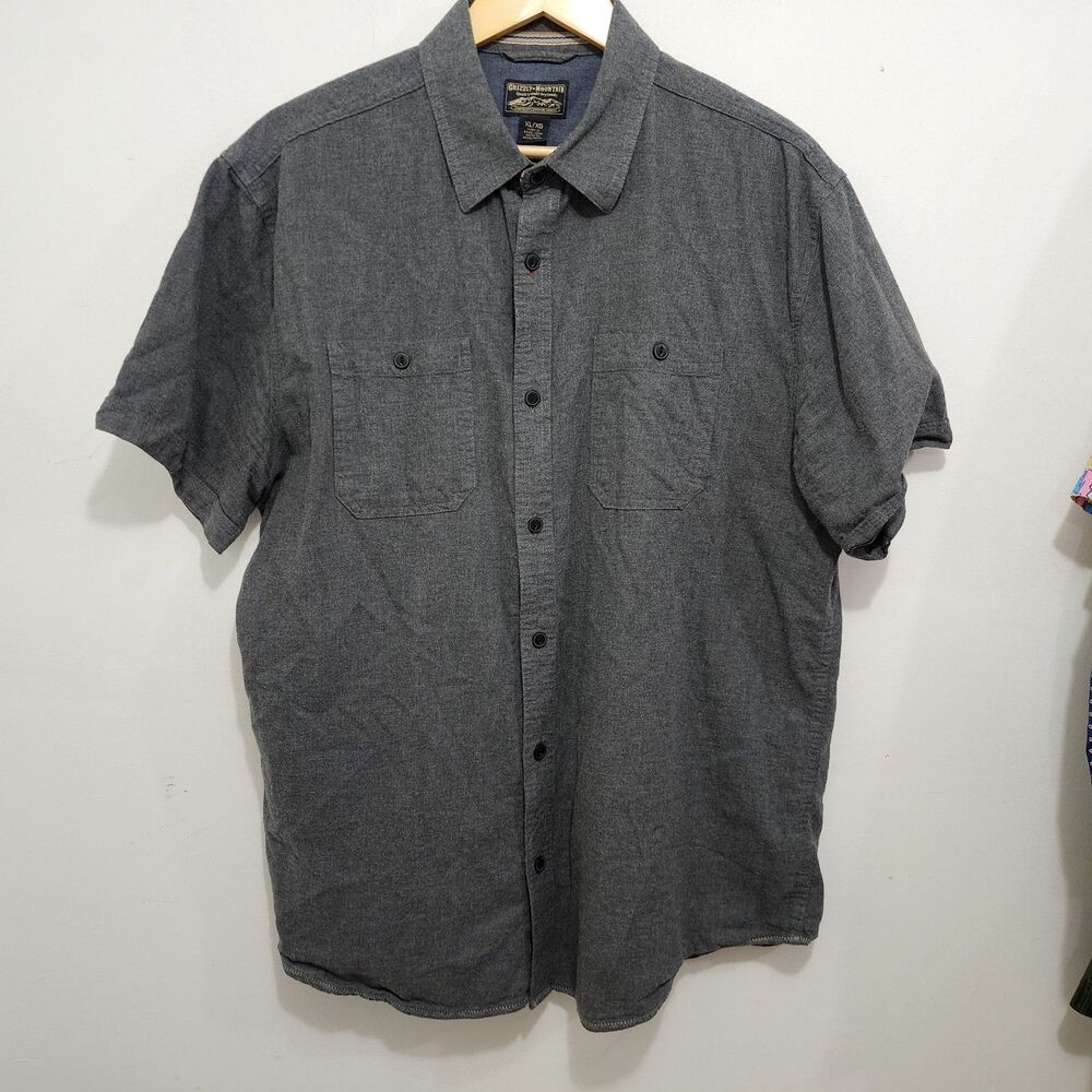 Grizzly Mountain Dry Goods Men's Short Sleeve Woven Cotton Shirt Dark Grey Sz XL